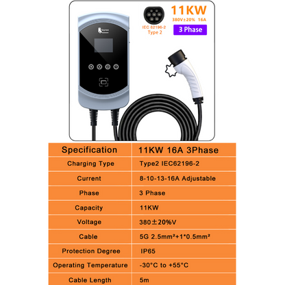 EV Wallbox Charger 7.6KW 11KW 22KW Electric Vehicle Car Charger 1 Phase or 3Phase Type2 - APP Control, Wi-Fi