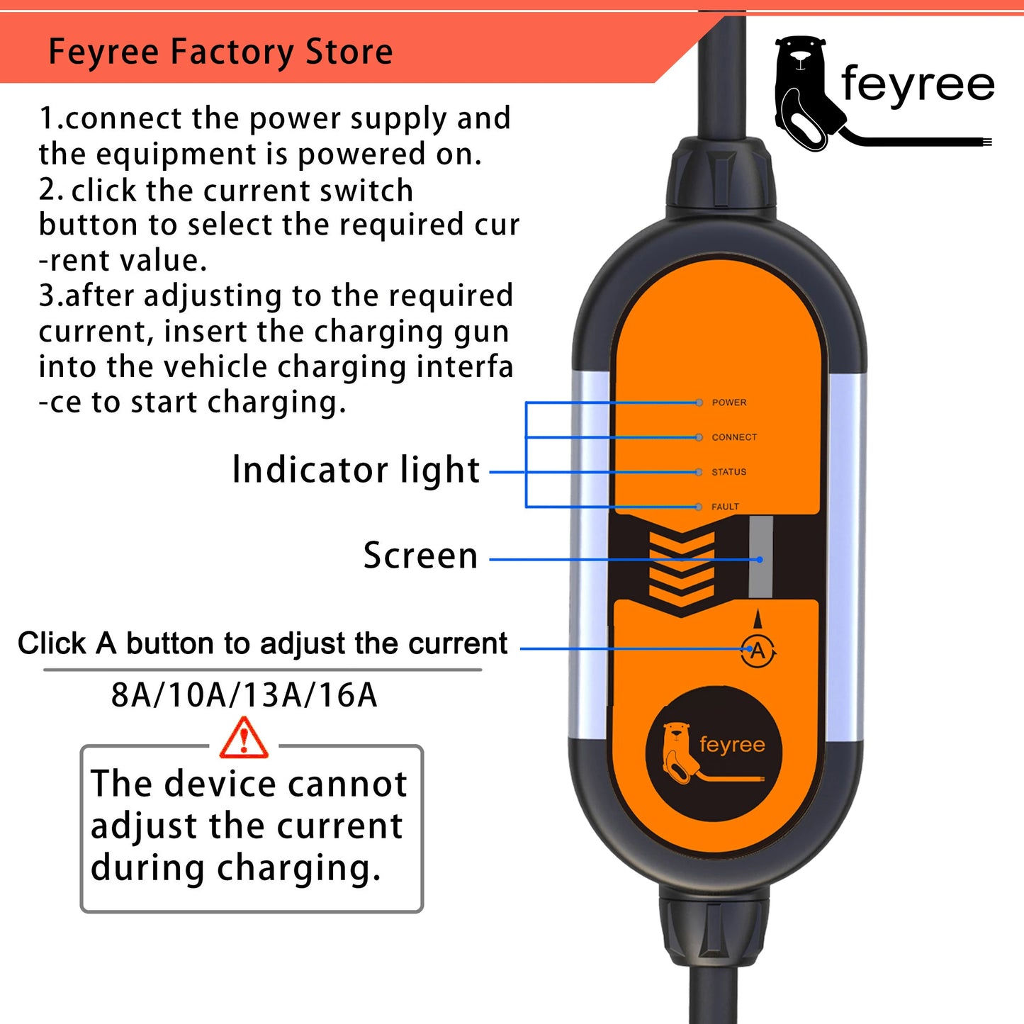 EV Portable Charger Type2 3.5KW Adjustable Current 8/10/13/16A Type1 j1772 Schuko Plug Wallbox for Electric Vehicle Car