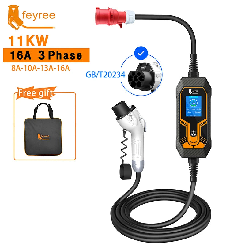 Portable EV Charger Wallbox GB/T Cord 16A Cable 3.5KW 1Phase 32A 7KW 11KW