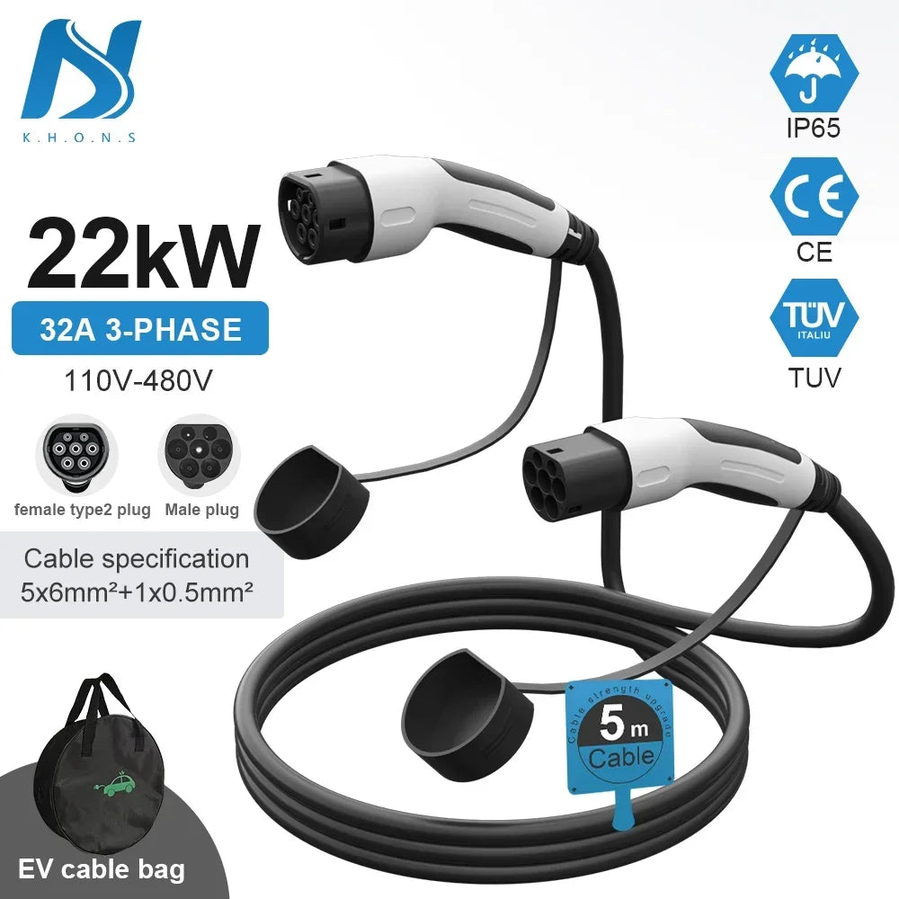 EV Charging Type2 Cable 22kw Three-Phase Electric Vehicle Charging Cable 16A 32A 11KW