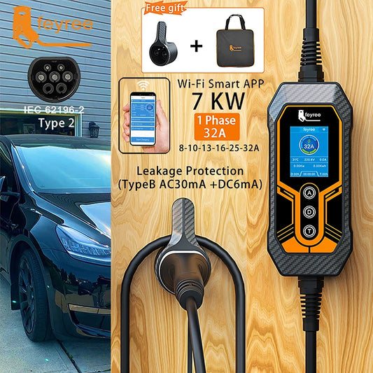 Portable EV Charger Type2 32A 7KW Wi-Fi APP Control Adjustable Current