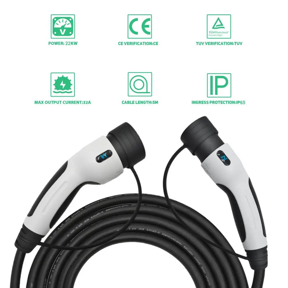 EV Charging Type2 Cable 22kw Three-Phase Electric Vehicle Charging Cable 16A 32A 11KW