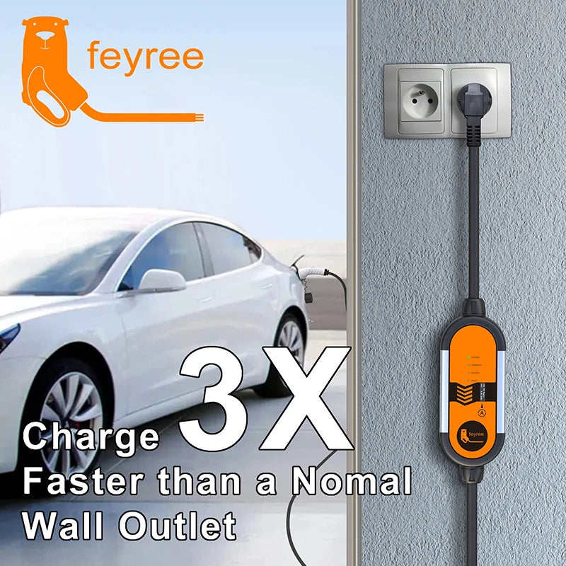 EV Portable Charger Type2 3.5KW Adjustable Current 8/10/13/16A Type1 j1772 Schuko Plug Wallbox for Electric Vehicle Car